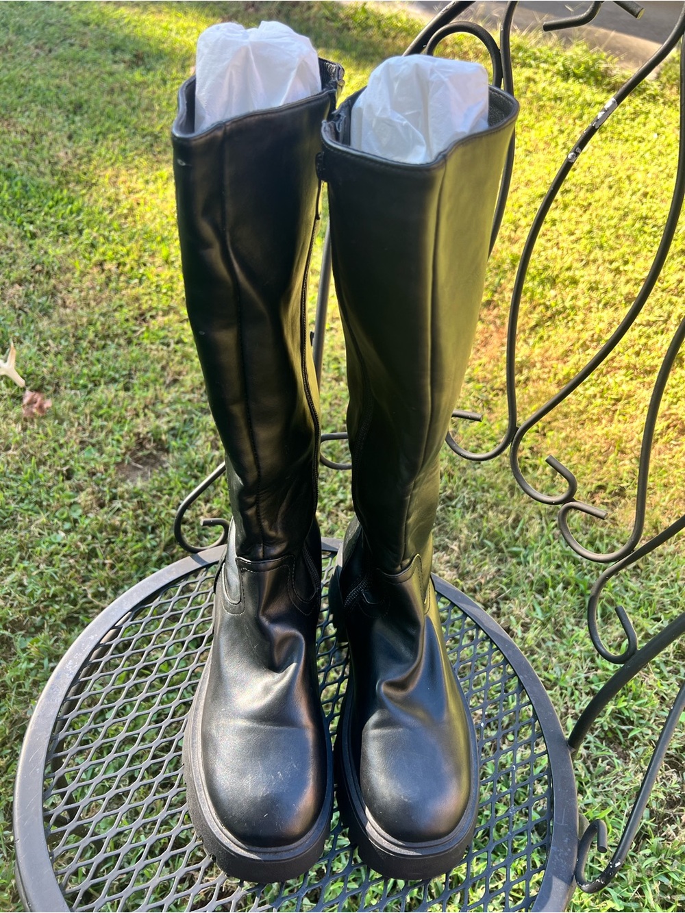 Tall Black Knee-High Platform Boots - Women